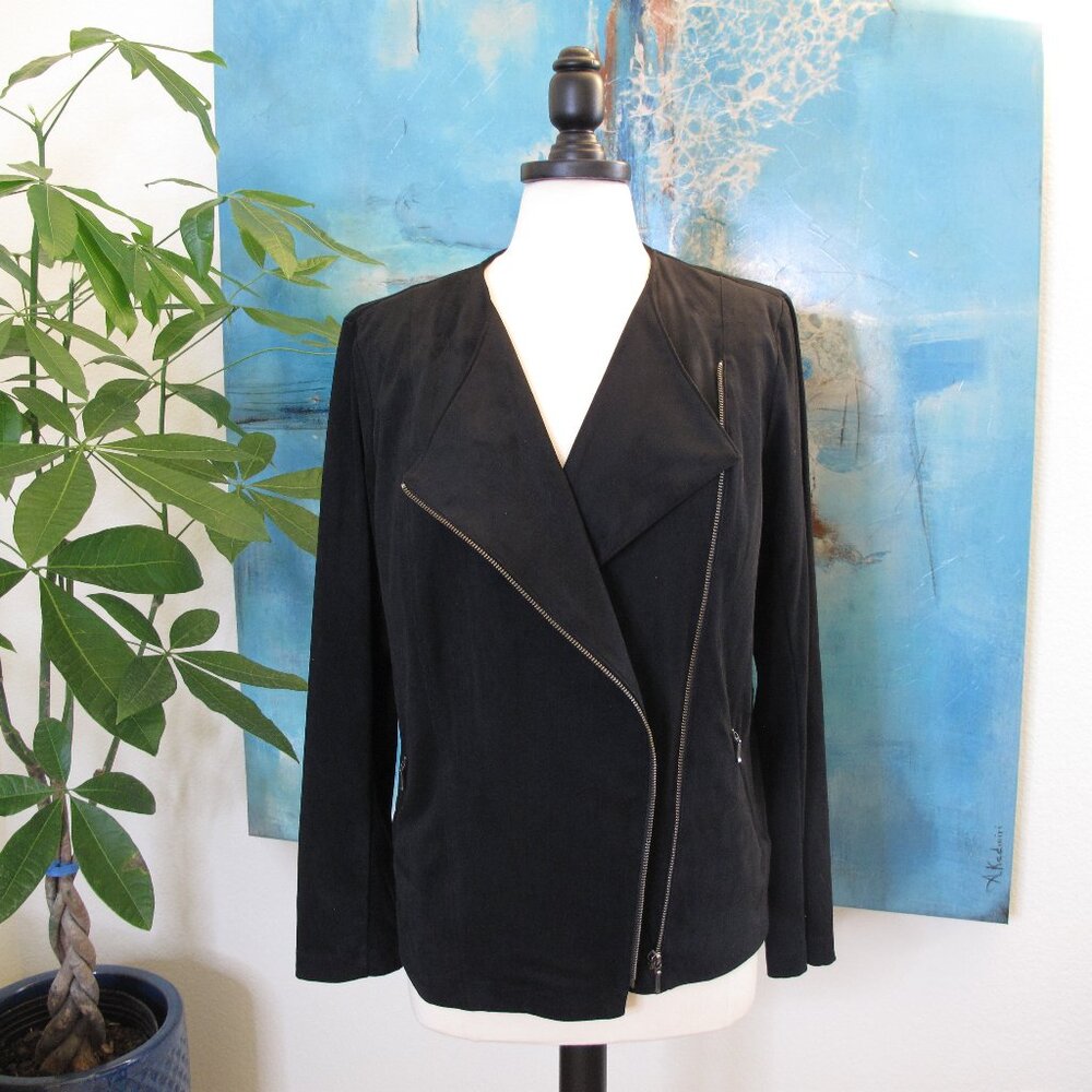 J. Jill Faux Suede Black Moto-style Jacket